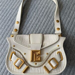 Balmain Blaze Ivory white Shoulder Bag with Gold Details